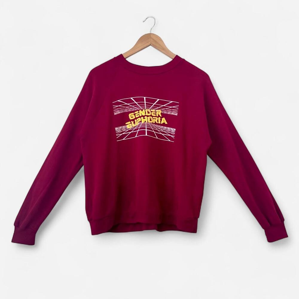 Upcycled OOAK Gender Euphoria Crewneck Sweatshirt Non-Binary Queer Unisex Small